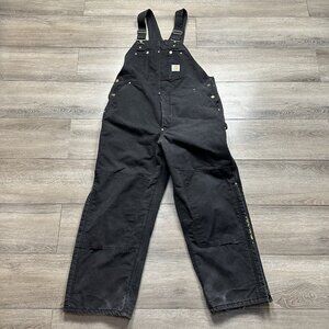 Carhartt Overalls Mens 42x30 Bib Black Double Knee Relaxed Fit Distressed